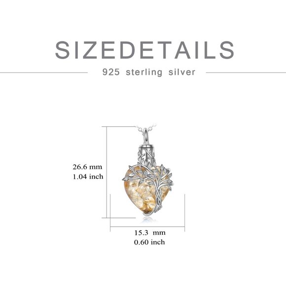 Sterling Silver Heart Tree of Life Urn Necklace with Citrine Crystal for Memoria - Picture 4 of 7